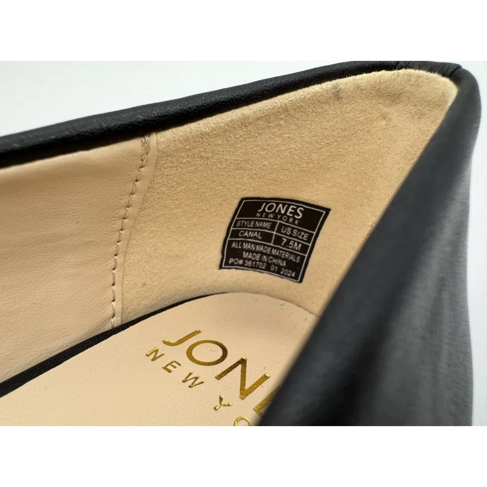 Jones New York Canal Black Block Gold Plated Heel Pumps Pointed Toe Size 7.5 NEW